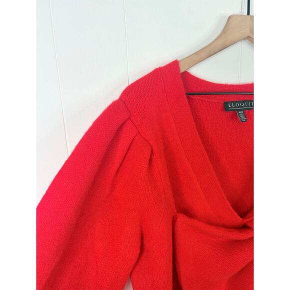 Eloquii Carmine Red Bow Long Sleeve Sweater Dress Plus Size 14 16 Holiday Party - Picture 5 of 9